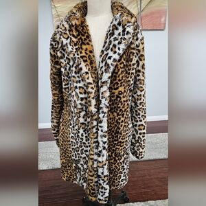 Lanshifei-Faux Fur Leopard animal Print Coat, Jacket Women's Sz XL